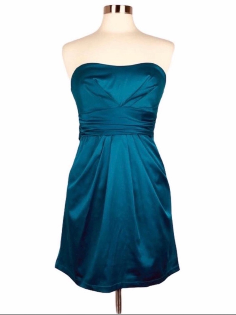Forever 21 Strapless Blue Satin Dress with Back Bow